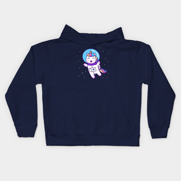 Cute Unicorn Astronaut Floating In Space Cartoon Kids Hoodie by Catalyst Labs